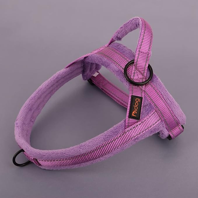Didog Soft Flannel Padded Dog Vest Harness,Escape Proof/Quick Fit Reflective Dog Strap Harness, Easy for Training Walking(S:Chest 18-22", Purple)