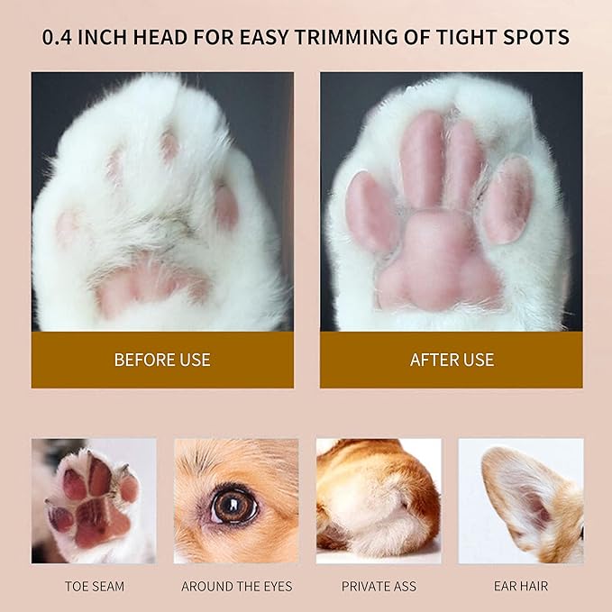 Dog Clippers and Paw Trimmer Kit, Pomeranian Corgi Low Noise Cordless Dog Clippers for Grooming Pet Hair Trimmers for Small Cats Animals, with LED, USB Rechargeable Professional Pet Grooming Kit
