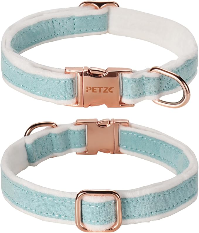 Dog Collar,Metal Buckle Pet Collar Suede Dog Collar Soft&Comfy Adjustable Pet Gift Collars with Bow for Small Medium Large Dogs (Medium, Blue&White)