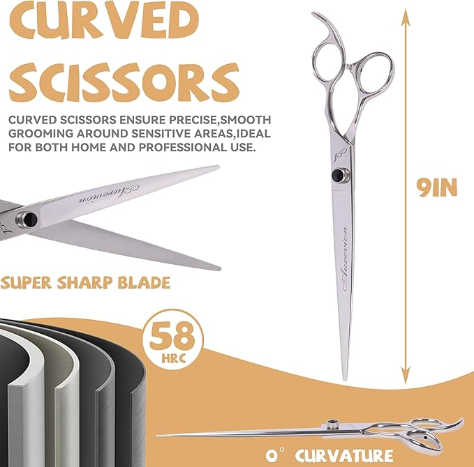 Professional 8.5 In Straight Pet Grooming Scissors,Stainless Steel, Ultra Sharp Blades for Precise Trimming of Dogs and Cats, Lightweight Ergonomic Design Clippers for Easy Hair Cutting Like a Barber