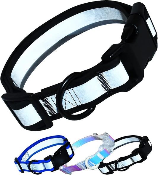 Waterproof Dog Collar Quick Release Buckle, Dog Collar with Reflective Strip Adjustable for Medium Large Dogs (Matt Black 1" W 15-20" L) (Matt Black, Large)