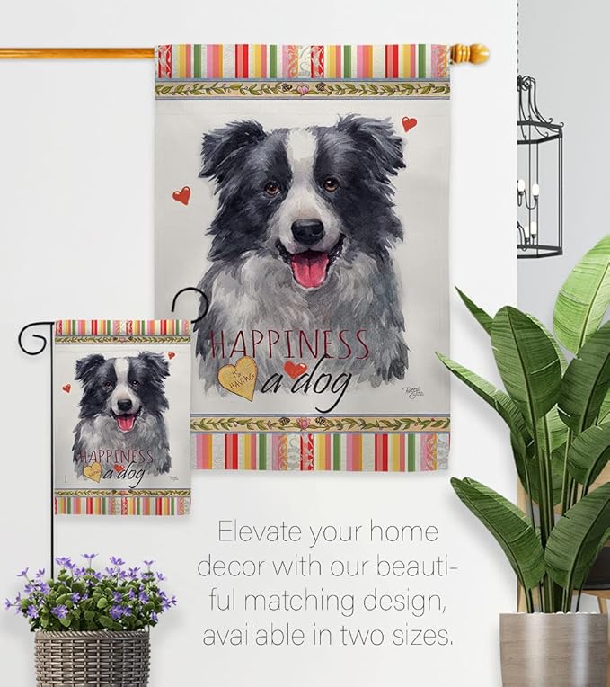 Breeze Decor Border Collie Happiness House Flag Pack Dog Puppy Spoiled Paw Canine Fur Pet Nature Farm Animal Creature Vintage Applique Banner Small Garden Yard Gift Double-Sided, Made in USA