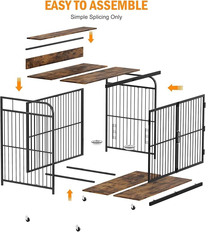 32 Inch Dog Crate Furniture, Dog Crate with Adjustable Height Feeder, Designed for Small Dogs, Featuring 360-Degree Swivel Wheels for Easy Movement, Rustic Brown Finish