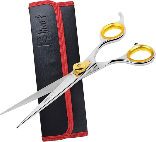 Sharf Gold Touch Pet Grooming Shear | Straight Cat & Dog Grooming Scissors | 7.5 Inch | 440c Japanese Stainless Steel Pet Dog Shearing Scissors | Animal Shears with Removable Comfort Rings