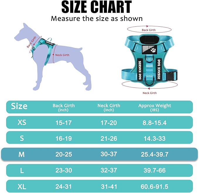 Demigreat Service Dog Harness, Reflective Dog Vest Harness with 5 PCS Patches, Adjustable Soft Oxford Pet Harness, Inner Layer Mesh, Easy to Control for Small Medium Large Dogs