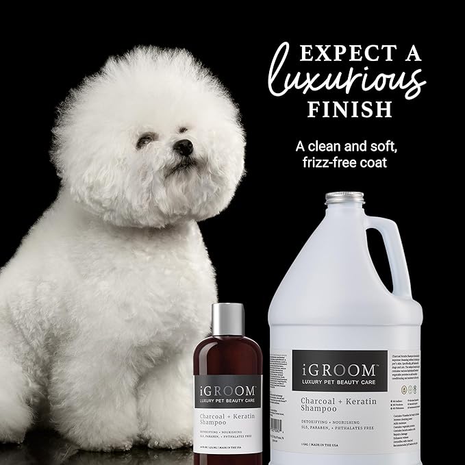 iGroom Charcoal Keratin Dog Shampoo, Luxury Pet Beauty Care, Protect Coat and Skin, Detoxifies with Charcoal, Made in USA, Gallon