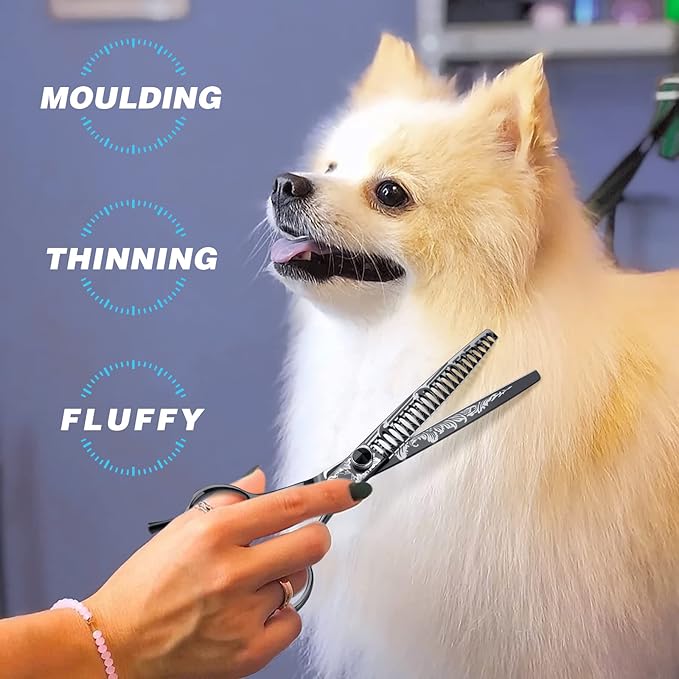 JASON 7" Chunker Dog Grooming Scissors, Ergonomic Pets Grooming Thinner Blender Shears Cat Trimming Texturizing with Offset Handle, Stainless Steel, Light Weight, Sharp, Safe, Comfortable