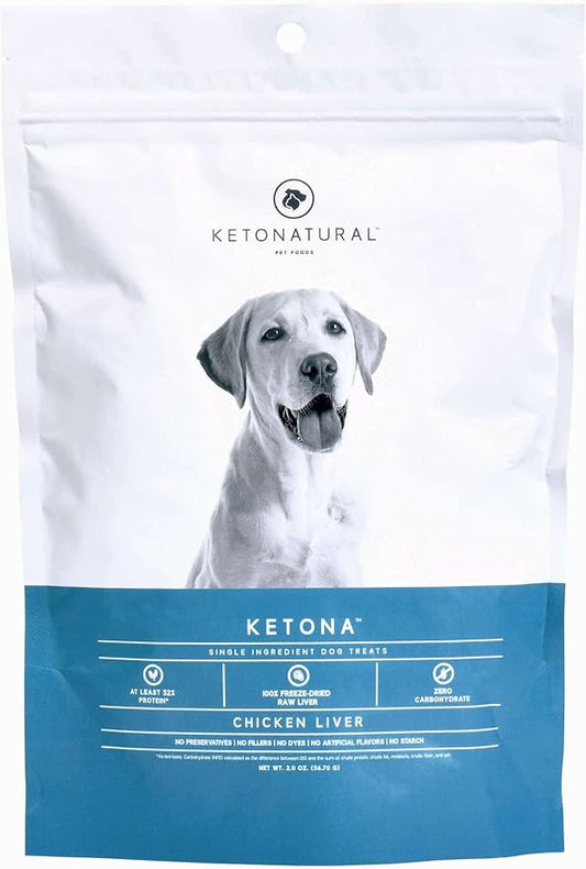 Ketona Zero Carb Chicken Liver Dog Treats - High Protein (52%), No Carb (0%), 100% Freeze Dried Chicken Liver Bites, Delicious and Healthy Treat and Training Reward