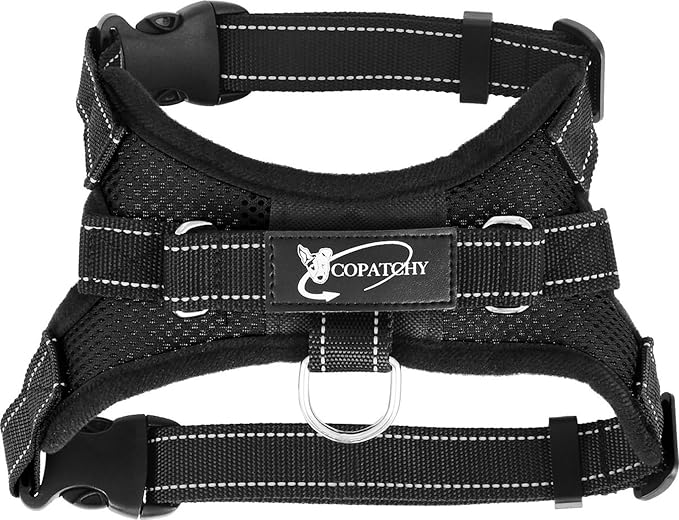 No Pull Reflective Adjustable Dog Harness with Handle- Comfortable Soft All Weather Mesh, Easy On Puppy Harness for Small Medium and Large Dogs (Black) Small