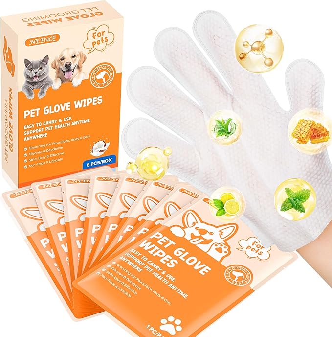 NEENCE Dog Glove Wipes for Paws and Butt,Ear Finger Wipes for Dogs & Cats
