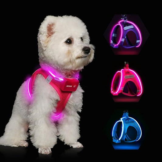 Light Up Dog Harness,LED Dog Harness Rechargeable, Lighted Dog Vest Harness for Night Walking,Reflective Safety Vest for Small Medium Large Dogs,Adjustable Soft Mesh,Pink,M