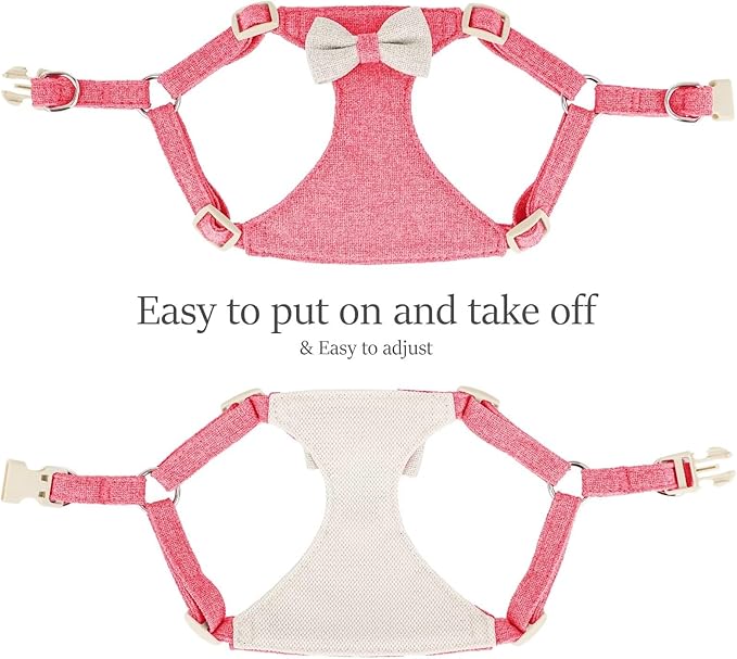 Beirui Small Dog Harness and Leash Set, Soft Lightweight Puppy Harness, Adjustable Bow Tie Puppy Harness for Medium Dogs (Pink, M)