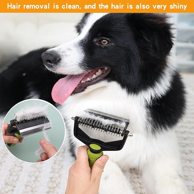 Pt brush for shedding，Dematting comb for Dogs, Cat deshedding Brush, Dog Grooming Rakes for long haired Dogs-Double Sided Shedding,Pet undercoat brushes Reduce Shedding by 95% (Green)