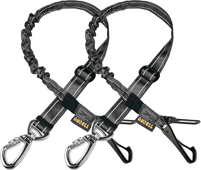 AUBELL Dog Seatbelt, Updated 3-in-1 Pet Car Seat Belt for Dogs, Bungee Dog Car Tether with Clip Hook Latch & Buckle, Heavy Duty Dog Car Harness with Swivel Aluminum Carabiner,Black+Black