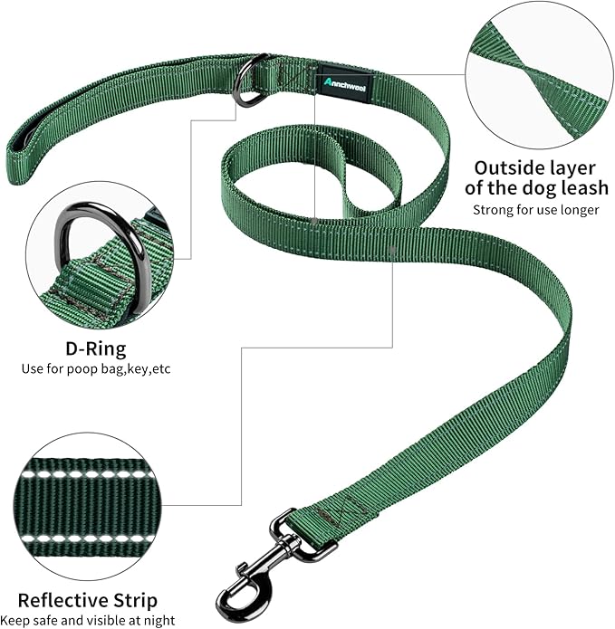 Annchwool No Pull Dog Harness with Padded Handle+5 Ft Leash,Reflective Strip Escape Proof and Quick Fit to Adjust Dog Harness,Easy for Training Walking for Small & Medium and Large Dog(Green-Set,S)