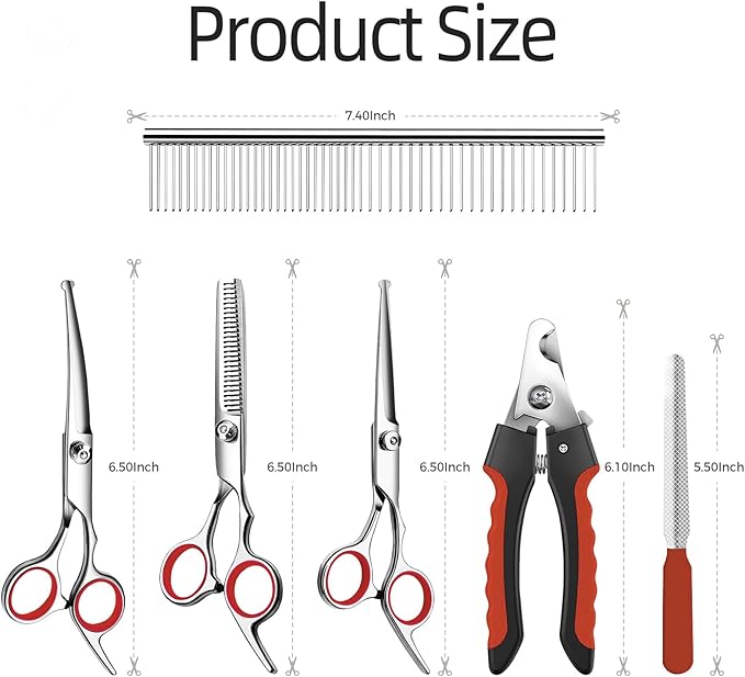 Multifunctional 6 in 1 Dog Grooming kit,cat grooming kit, dog grooming scissors, Stainless Steel Grooming Kit with Titanium Coating for Dogs and Cats.