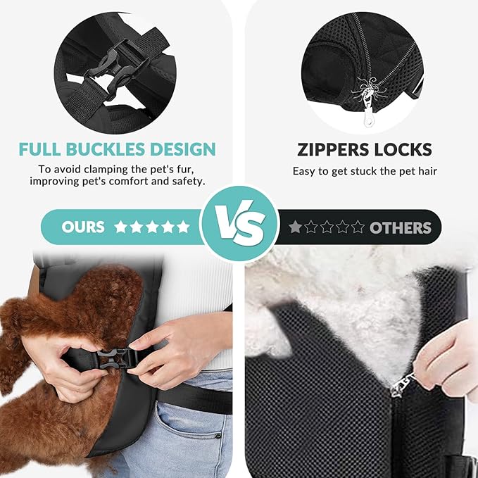 Lukovee Dog Backpack Carrier, Legs Out Easy-fit Dog Front Carrier for Small Medium Dogs, Adjustable Hands Free Dog Chest Carrier for Hiking Cycling (Black,Medium)