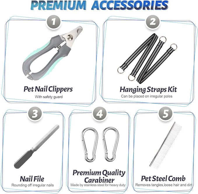 Pet Grooming Hammock Harness for Nail Trimming (XS 12lb), Sling Holder Hanger for Nail Clipping with Clippers, File, and Comb
