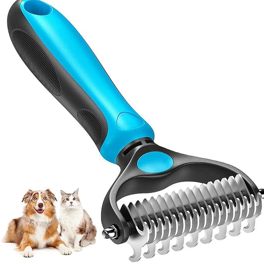 Deshedder Brush for Dogs and Cats, Double Sided Undercoat Rake for Matted Hair/Fur, Furever Brush, Blue