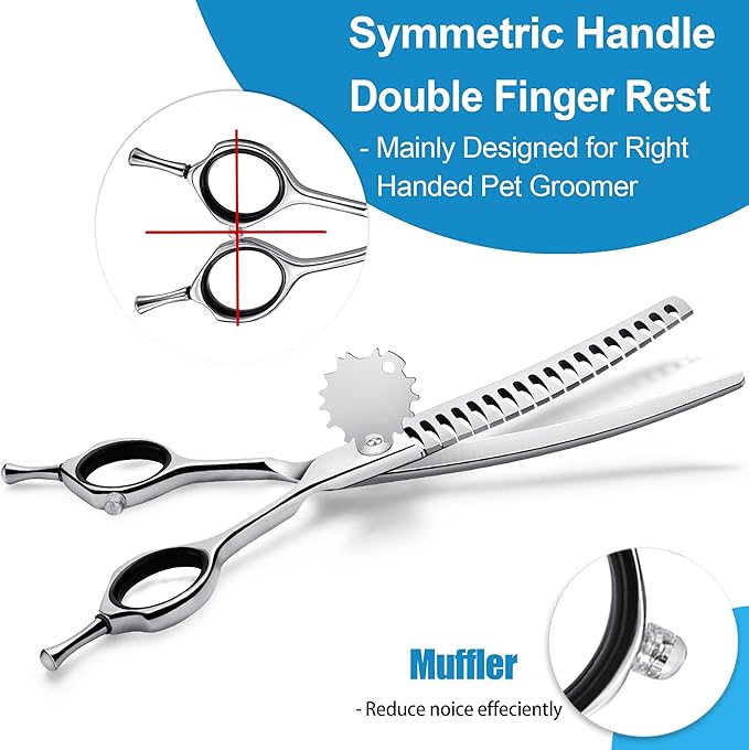 6.5" Upward Curved Dog Chunker Dog Grooming Thinning Scissors Professional Blending Texturizing Trimming Shears for Dog Cat Pet Japanese Stainless Steel Silver
