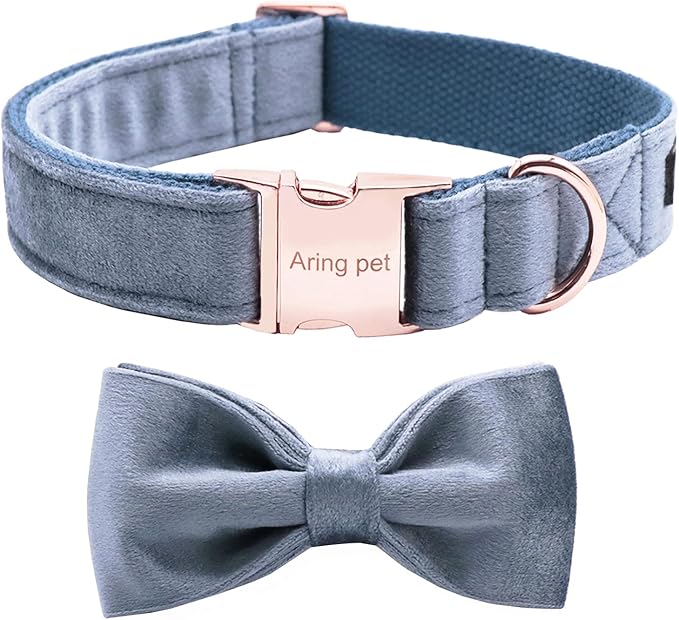 ARING PET Bowtie Dog Collar,Velvet Dog Collars with Detachable Bowtie, Cute &Comfortable Dog Collar, Blue X-Small.