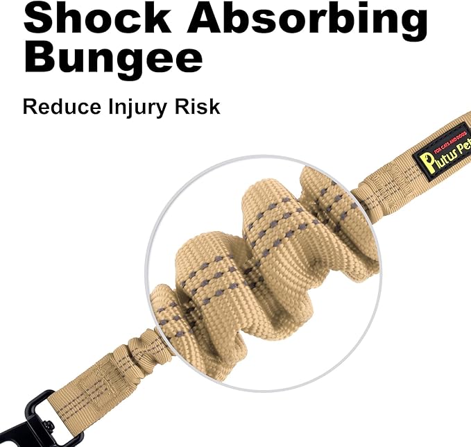 Plutus Pet Dog Seat Belt for Car, Adjustable Dog Car Harness with Carabiner Clip, Reflective Safety Dog Seatbelt Leash with Elastic Bungee, Beige