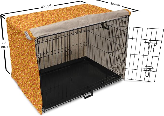 Lunarable Candy Corn Dog Crate Cover, Halloween Themed Pattern with Pumpkins and Food Repetition, Easy to Use Pet Kennel Cover for Medium Large Dogs, 42 Inch, Orange Vermilion
