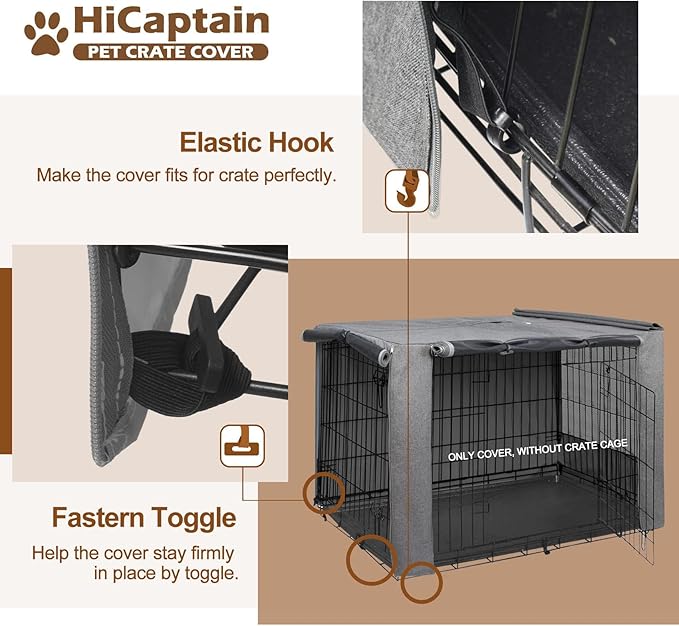 HiCaptain Folding Metal Dog Crate Cover for 24 Inch Wire Pet Cage(Two-Tone Gray)