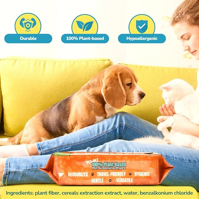 Pet N Pet Poop Bags For Dogs, 120 Counts Dog Poop Bags Rolls + 100% Plant Based Dog Wipes for Paws and Butt, 100 Counts Dog Pet Wipes, 8" x 8" Hypoallergenic Unscented Dog Wipes