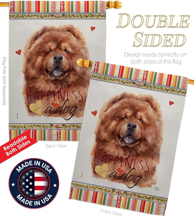 Breeze Decor Red Chow Happiness Garden House Flag Set Dog Puppy Spoiled Paw Canine Fur Pet Nature Farm Animal Creature Decoration Banner Small Yard Gift Double-Sided, Made in USA