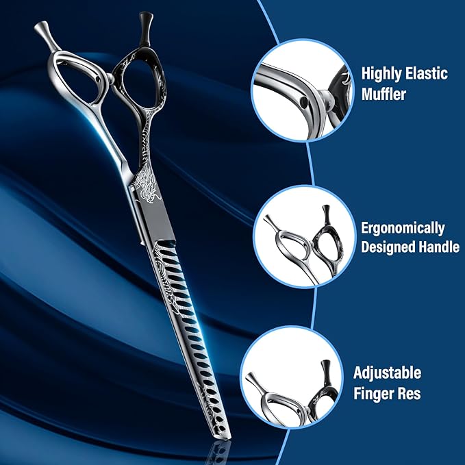Purple Dragon 7-Inch Chunkers Dog Grooming Scissors - Professional Pet Hair Trimming Shears for Dogs & Cats, Sharp 440C Japanese Steel, Ergonomic Design for Comfort and Precision