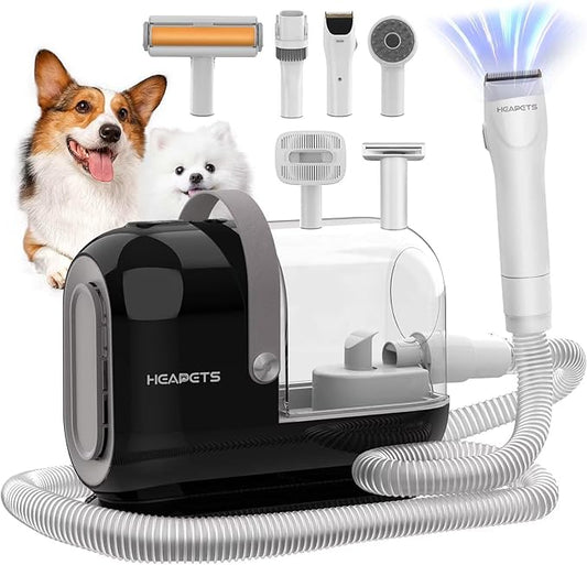 Dog Grooming Vacuum Kit - 3L Vacuum with 7 Tools, Low Noise Electric Clipper and Brush for Pet Shedding at Home, Black