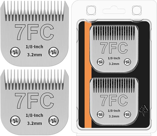 7FC Detachable Pet Clipper Replacement Blades Compatible with Andis/Oster A5/Wahl KM10 Series Dog Clipper,Made of Ceramic Blade & Stainless Steel Blade,Size 7FC Cut Length 1/8-Inch（2 Pack）