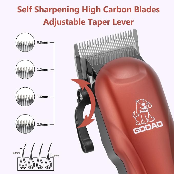 Dog Clippers for Grooming, Cordless,Low Noise, Electric Quiet,Rechargeable, Pet Hair Clippers for Thick Coats, Dog Trimmer Grooming Kit, Shaver for Small and Large Dogs Cats,Red