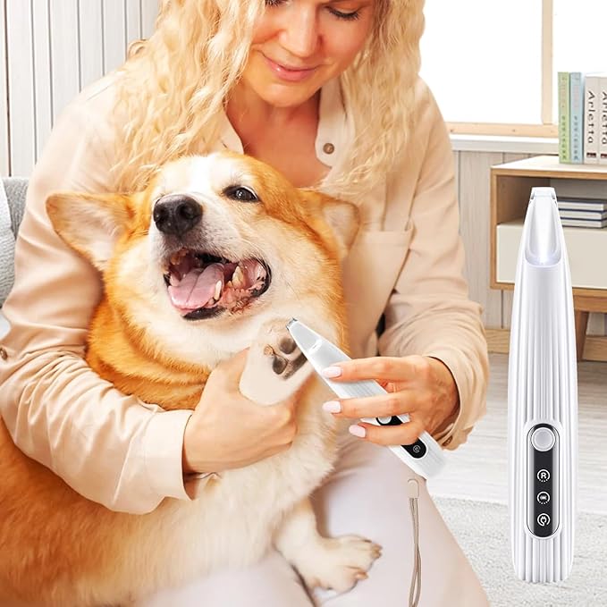 Upgraded Pet Micro Precision Trimmer, New Rechargeable Low Noise Wireless Dog Paw Trimmer, Trimmer with LED Light for Paw Hair, Ears, Face, HIPS & Eyes Grooming Instruments for Cats & Dogs