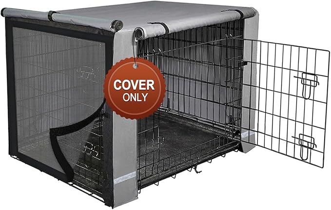 Yotache Dog Crate Cover for 36" Medium Double Door Wire Dog Cage, Lightweight 600D Polyester Indoor/Outdoor Waterproof & Windproof Pet Kennel Covers, Gray | NO Wire Crate