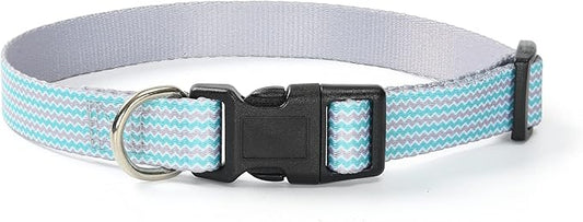 Mile High Life Dog Collar | Cute Puppy Collars | Lightweight Girl Dog Collar | Soft Boy Dog Collars | w Geometric Plaid Wave Line Pattern (Green Wave, Small)
