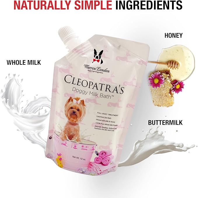 Warren London Cleopatra's Doggy Milk Bath 32oz | Luxurious Dog Shampoo and Conditioner w/Whole Milk Powder and Honey for Silky Smooth Coat | Use as a Full Bath Soak or Spray On Dog Shampoo