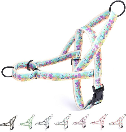 No Pull Dog Harness for Small, Medium, and Large Pets - Floral Pattern Nylon Safety Training Dog Harness (XS, Ocean)