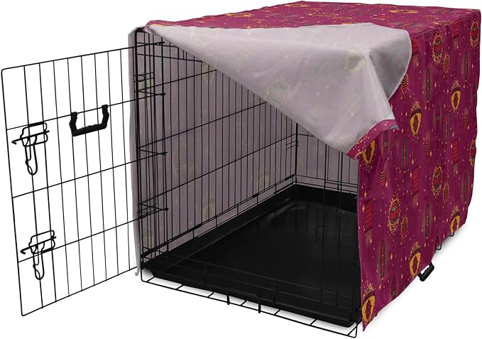 Lunarable Folkloric Dog Crate Cover, Cultural Inspirations Oriental Party Celebration Art Traditional Design, Easy to Use Pet Kennel Cover for Medium Large Dogs, 48 Inch, Magenta and Yellow