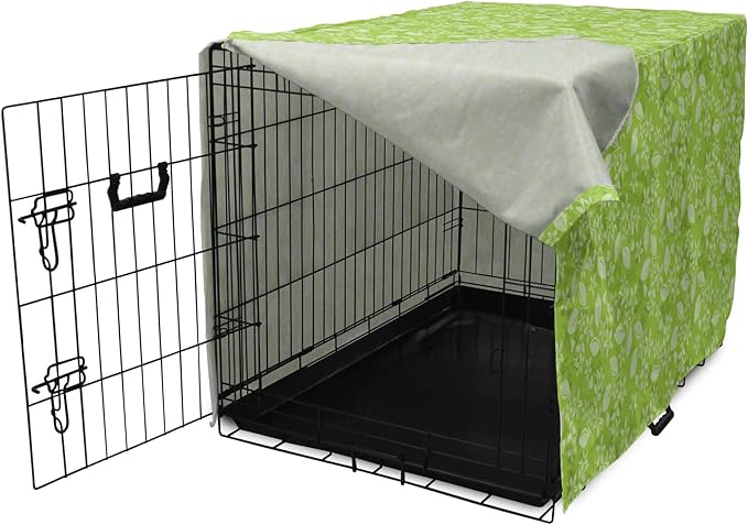 Lunarable Green Dog Crate Cover, Flourishing Spring Flowers Fresh Summer Meadow Themed Graphic Flora Print, Easy to Use Pet Kennel Cover for Small Dogs Puppies Kittens, 18 Inch, Apple Green Pale Green