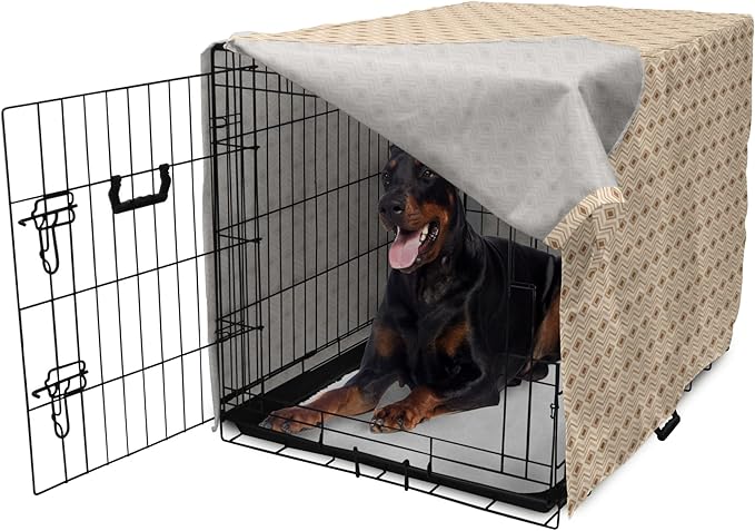 Lunarable Contemporary Brown Dog Crate Cover, Horizontal Rhombus and Zigzag, Easy to Use Pet Kennel Cover for Medium Large Dogs, 42 Inch, Pastel Brown Champagne