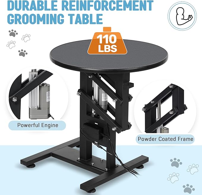 PullaFun 24" Electric Dog Grooming Table, Adjustable Overhead Arm Dog Grooming Table, Rotating Desktop Pet Grooming Table, Suitable for Household Dogs, Non-Slip Table, Black