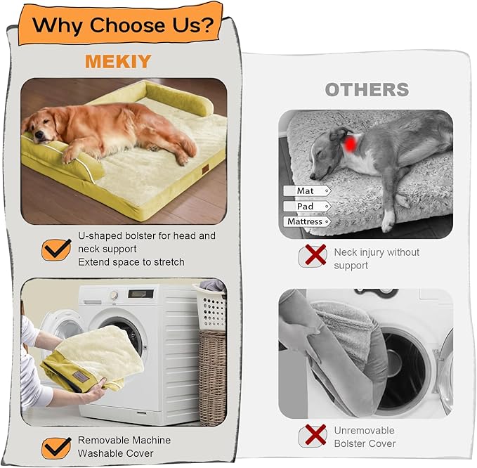 Large Dog Bed Orthopedic Washable - Waterproof with Removable Cover - Memory Foam - Beds Bolster Pet - Couch Sofa - XXXL Large Big Jumobo Dogs - Ginger Yellow Giant Dog Bed