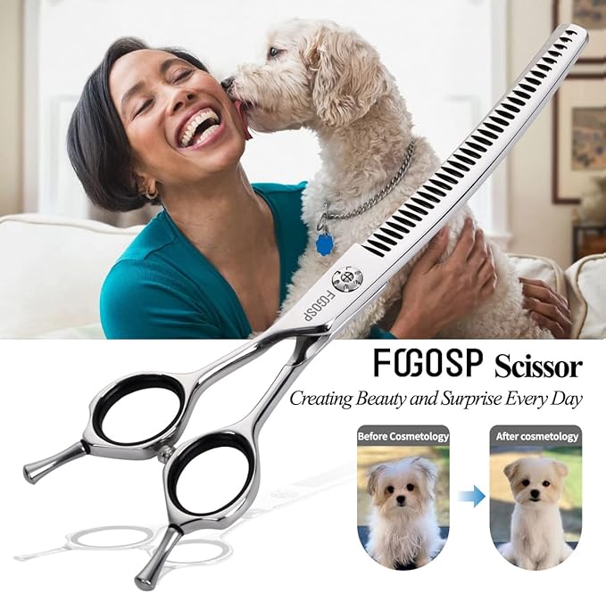 Left Handed Curved Chunker Shears 7 in Left Handed Dog Grooming Scissors for Professional Groomer