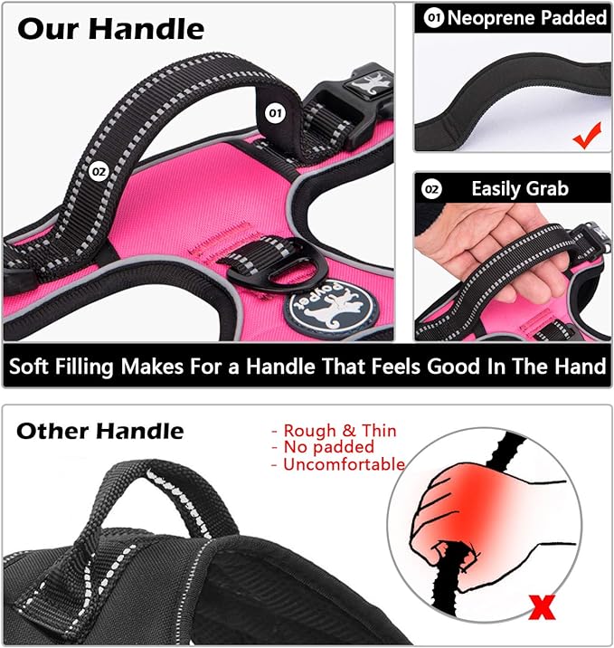 PoyPet Dog Harness No Pull, Reflective Adjustable No Choke Pet Vest with Front & Back Clips, Soft Padded and Control Training Handle for Large Dogs(Pink,XL)