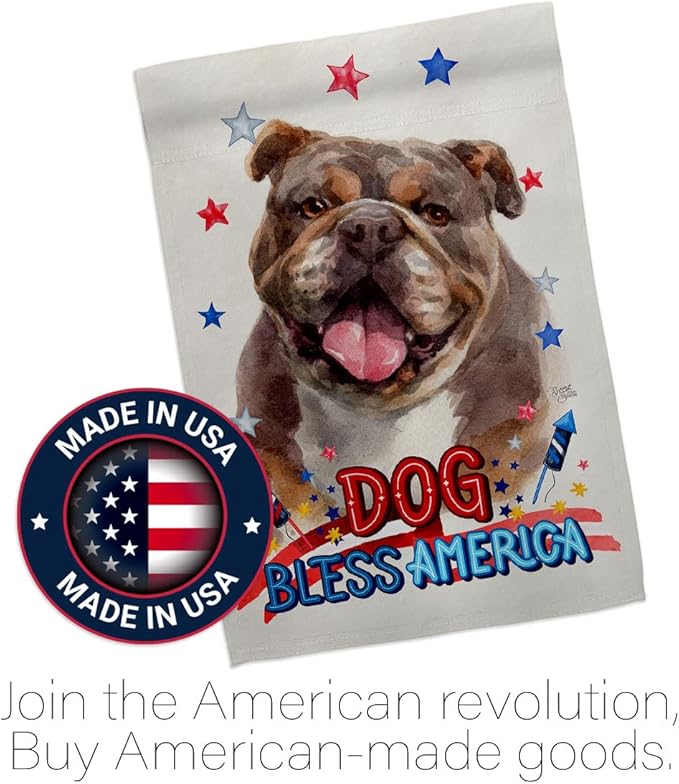 Breeze Decor Patriotic Chocolate Bulldog House Flag Set Dog Puppy Spoiled Paw Canine Fur Pet Nature Farm Animal Creature Decoration Banner Small Garden Yard Gift Double-Sided, Made in USA