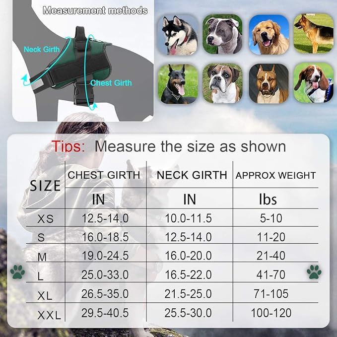 Bolux Dog Harness, No-Pull Reflective Dog Vest, Breathable Adjustable Pet Harness with Handle for Outdoor Walking - No More Pulling, Tugging or Choking (Dark Green, L)