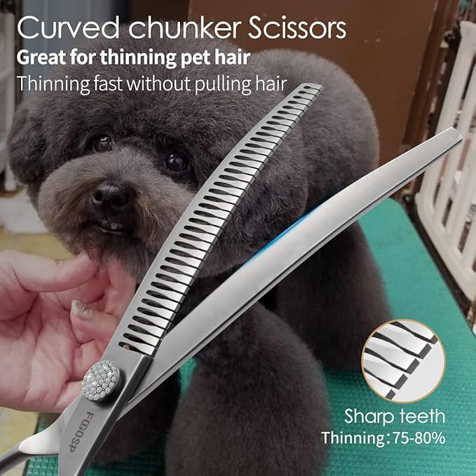 8.0'' Curved Chunkers Shears for Dog Grooming Professional Magic Dog Grooming Scissors with Big Artificial Diamonds 38 Teeth for Large Dog(8.0 in, Curved Chunkers)