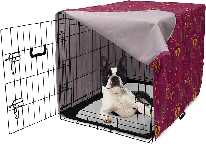Lunarable Folkloric Dog Crate Cover, Cultural Inspirations Oriental Party Celebration Art Traditional Design, Easy to Use Pet Kennel Cover for Small Dogs Puppies Kittens, 22 Inch, Magenta and Yellow